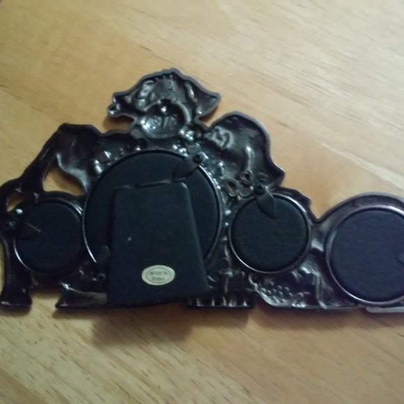 Silver Dog Picture Frame Dog Design 7 1/2" Long 4" Tall Holds 4 Pictures Stands - Picture 3 of 4